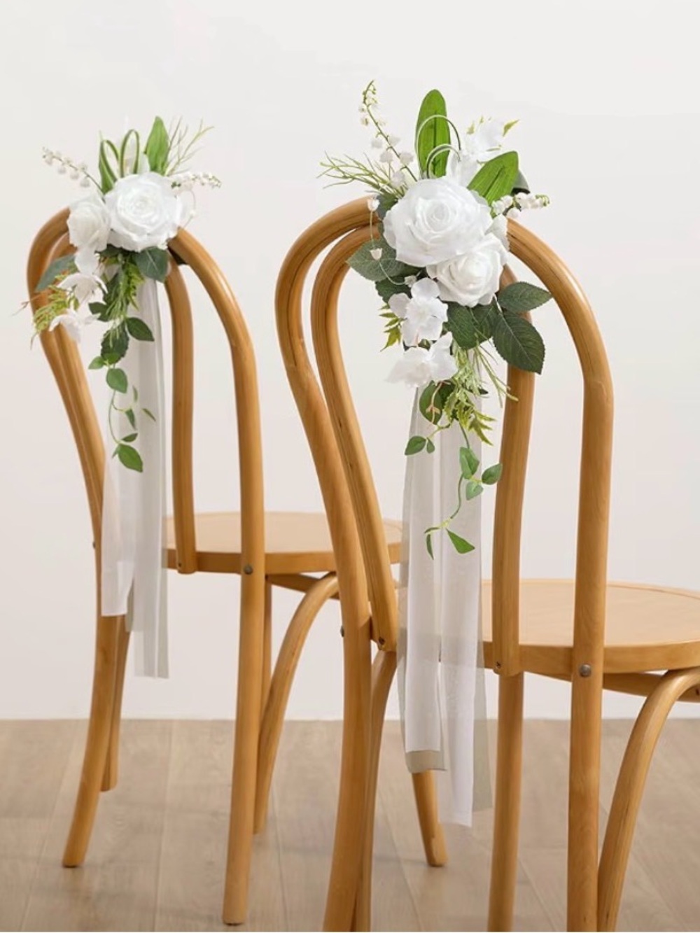 Ling's moment Pew Decorations for Weddings, Lily White Aisle Chair Flowers | 8pc